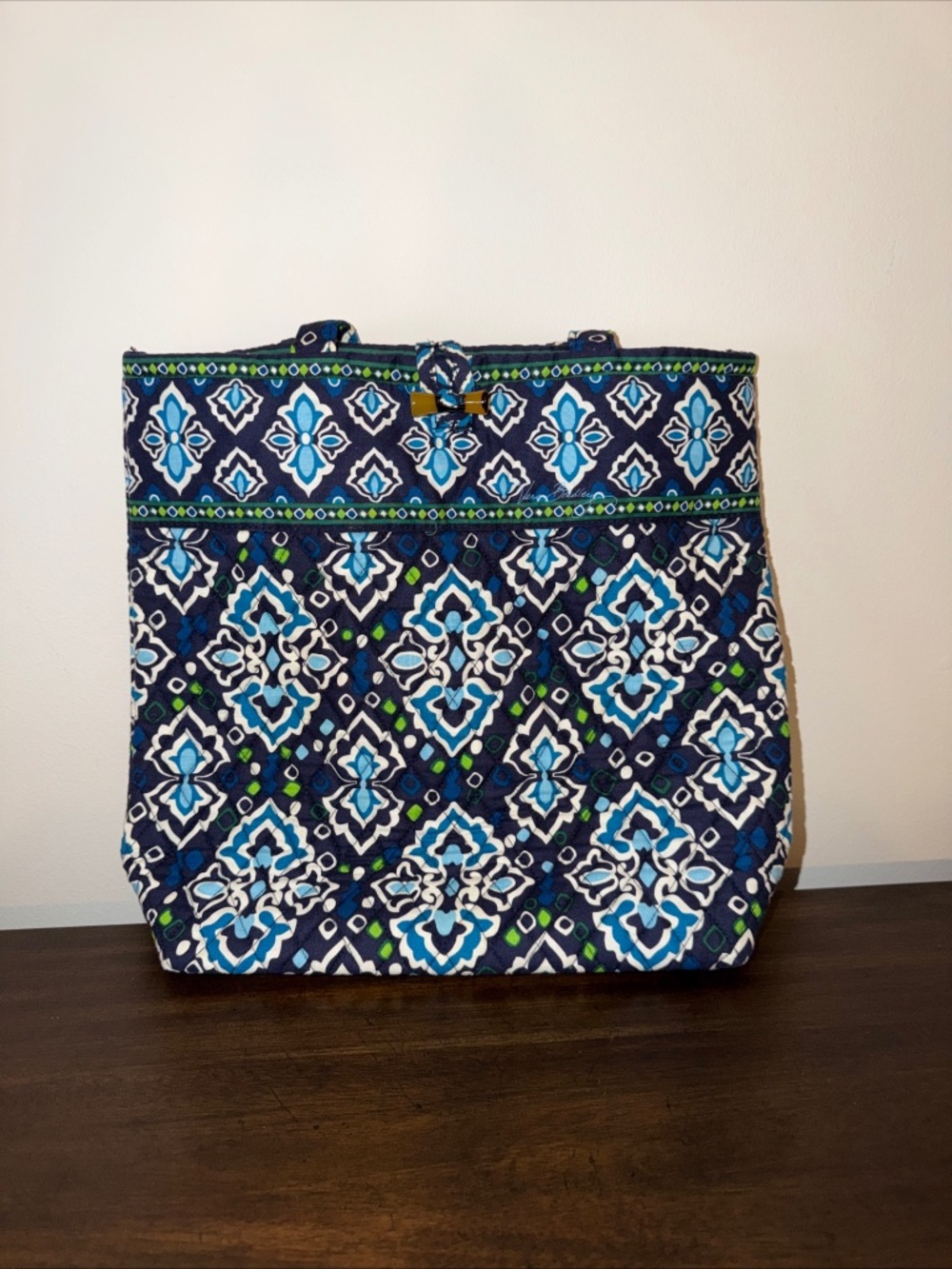 Vera Bradley Cotton Tote Bag Ink Blue Pattern 14x13x4 Toggle Close Retired